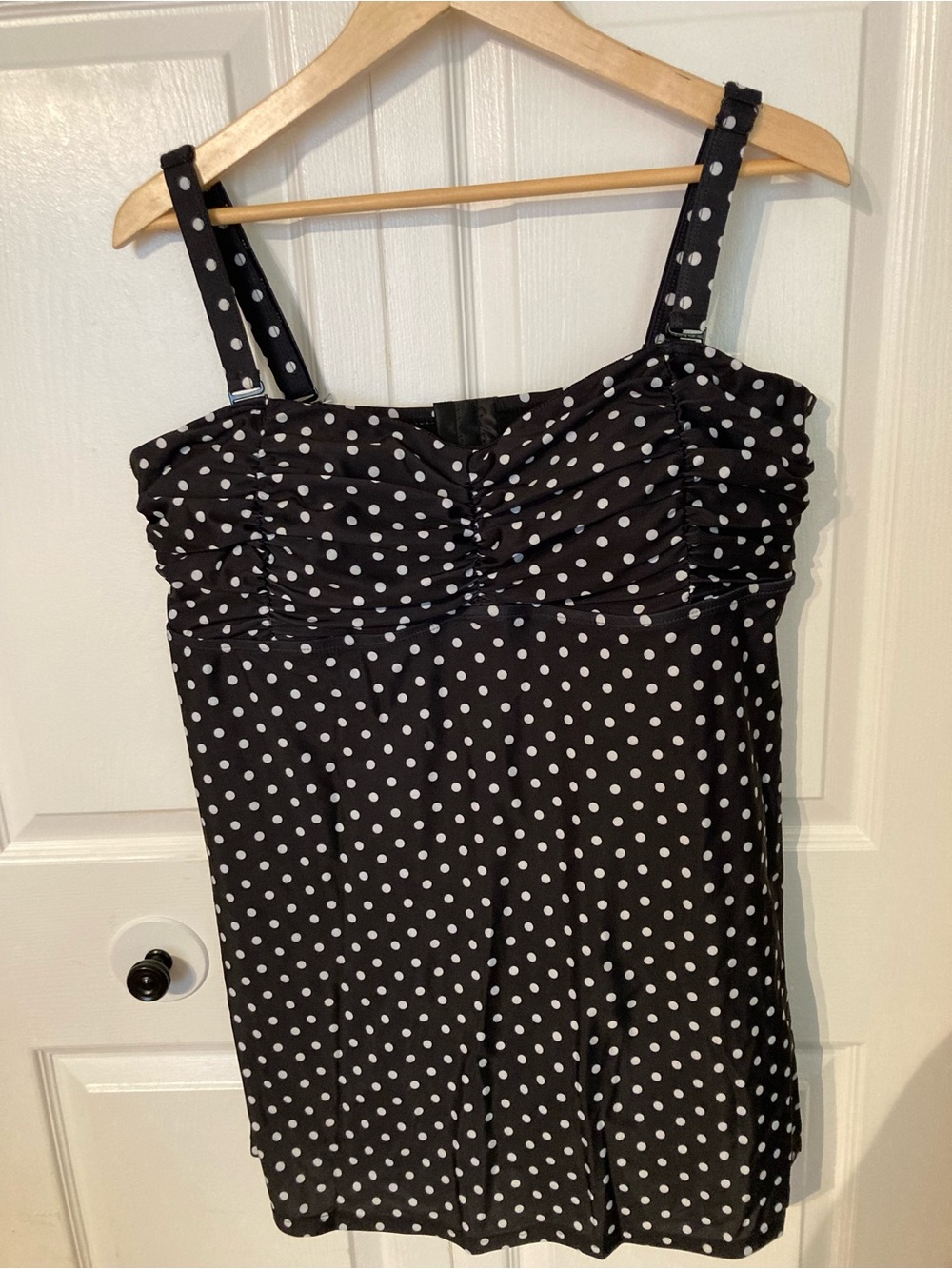 Black & White Polka Dot One-Piece Swim Dress with Adjustable Straps